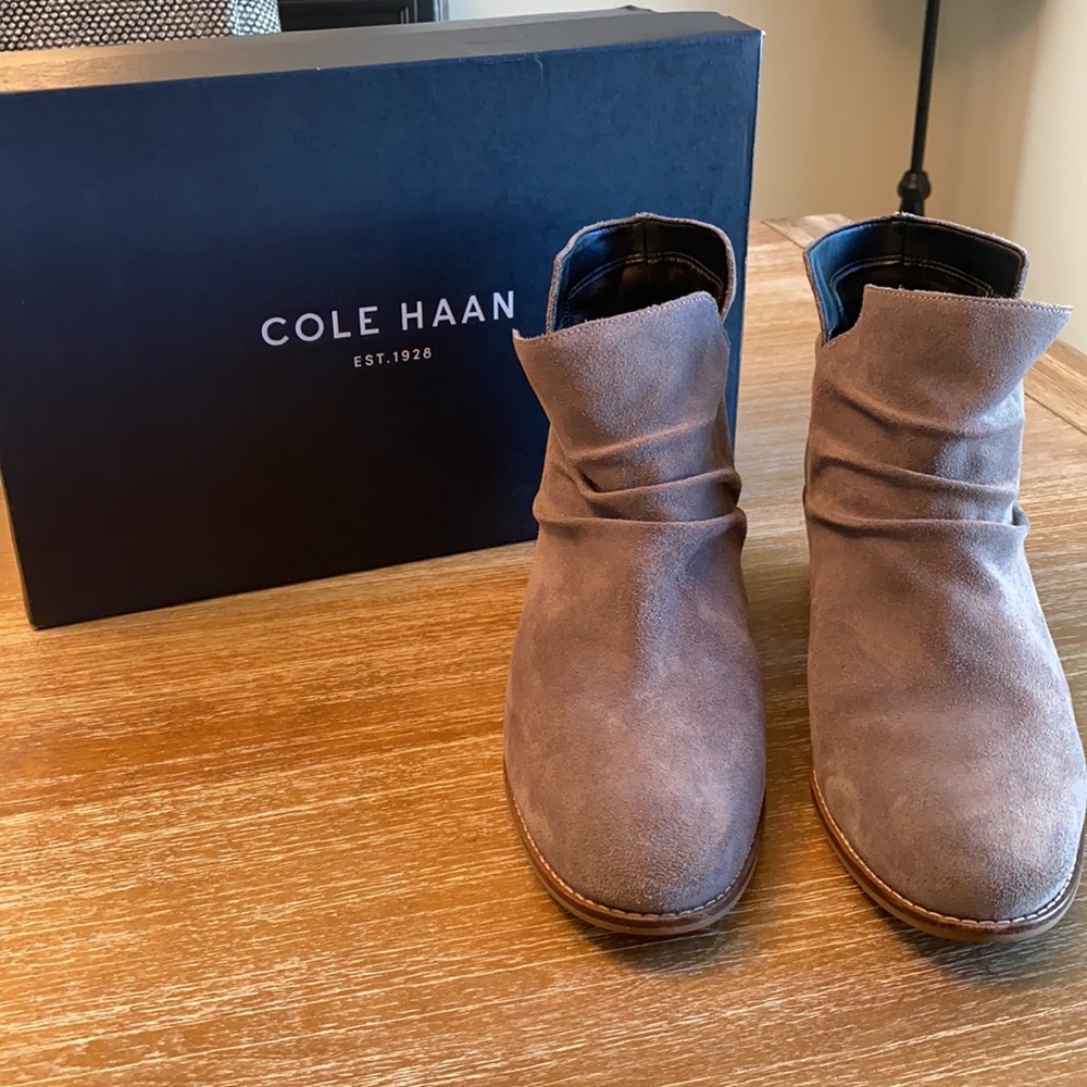 Gray slouchy Cole Haan booties